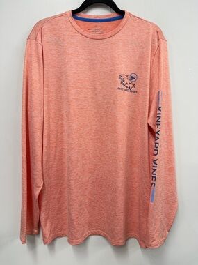 Vineyard Vines Coral Heather Long Sleeve Shirt with Navy Logo